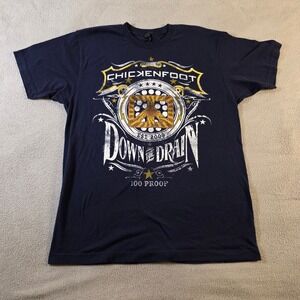 Chickenfoot Down The Drain Band T-Shirt Navy Blue Mens Large 100 Proof Rock Tee